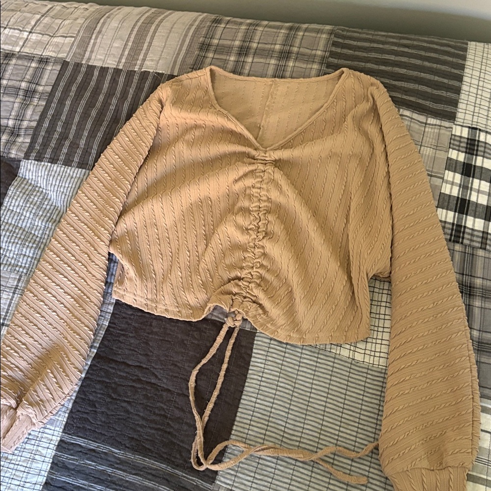 SHEIN Tan Ruched Crop Top